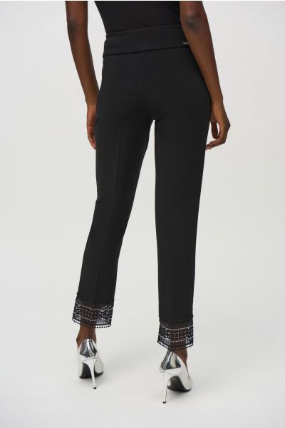 Joseph Ribkoff Black Straight Pants With Lace Detail Style 244177