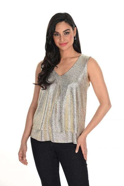 Frank Lyman Gold Layered V-Neck Sleeveless Top Style 244181