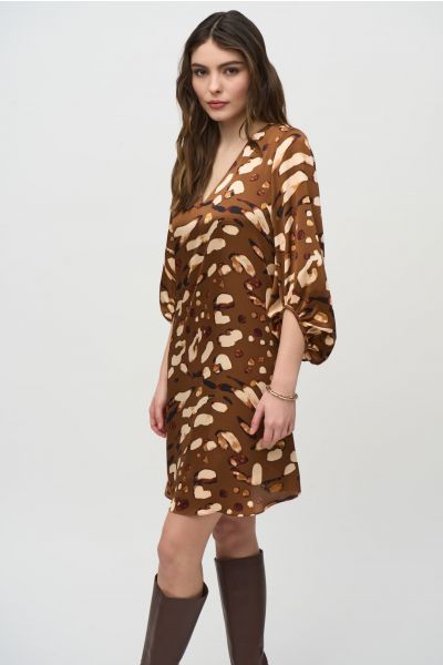 Joseph Ribkoff Beige/Multi Animal Print Fit and Flare Dress Style 244185