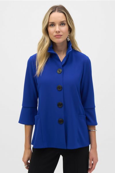 Joseph Ribkoff Royal Sapphire Shirred Collar Trapeze Jacket Style 244196