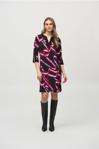 Joseph Ribkoff Black/Multi Abstract Print A-Line Dress Style 244249