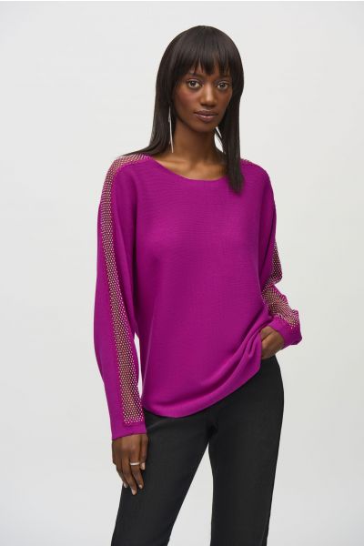 Joseph Ribkoff Empress Pullover with Lace and Sequin Trim Style 244910