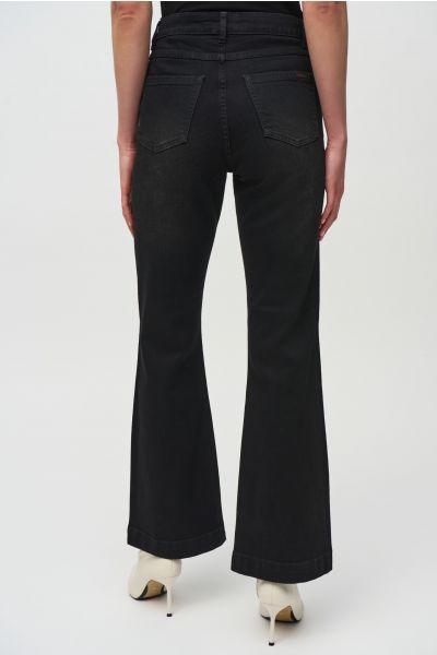 Joseph Ribkoff Classic Flared Black Denim Pants with Rhinestone Detail Style 244949