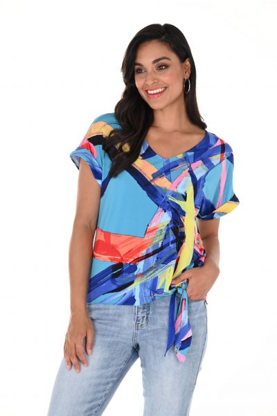 Frank Lyman Turquoise/Multi Abstract Print Top Style 246133