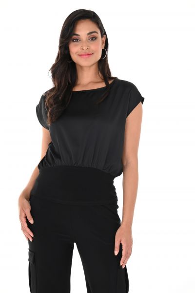 Frank Lyman Black Short Sleeve Top with Fitted Waist Style 246388