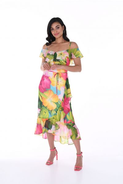 Frank Lyman Fuchsia/Green Floral Print Dress Style 246484