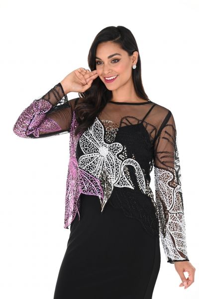Frank Lyman Black/Pink Mesh Top with Sequin Details Style 248217U