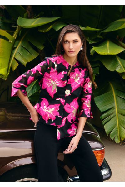 Frank Lyman Black/Fuchsia Floral Print Swing Jacket Style 249247