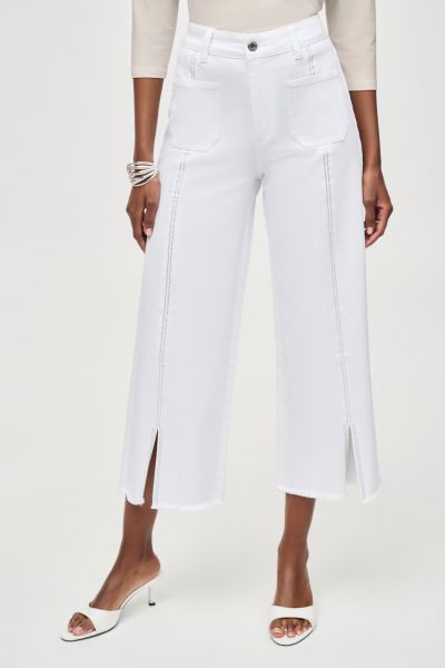 Joseph Ribkoff White Culotte Jeans With Embellished Front Seam Style 251901