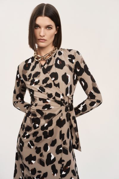 Joseph Ribkoff Black/Multi Animal Print Wrap Dress Style 243173