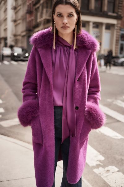 Joseph Ribkoff Empress Feather Yarn Faux Fur Coat Style 243923