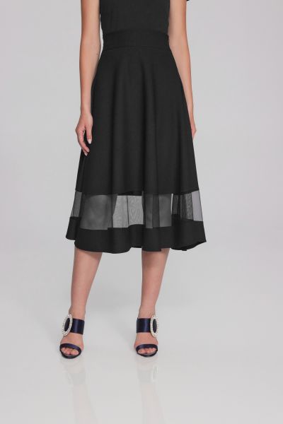 Joseph Ribkoff Black Scuba Crepe And Mesh Flared Skirt Style 241763