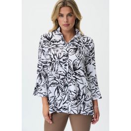 Joseph Ribkoff Vanilla/Black Geometric Print Trapeze Blouse Style