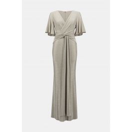 Joseph Ribkoff Champagne Solid Lurex Fit And Flare Maxi Dress Style