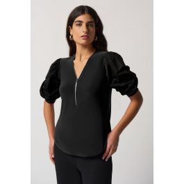 Joseph Ribkoff Black Puff Sleeve Zipped Top Style 233025