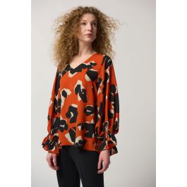 Joseph Ribkoff Tandoori/Multi V-Neck Puff Sleeve Top Style 233201