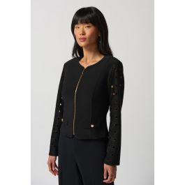 Joseph Ribkoff Black/Gold Leatherette and Suede Jacket Style 233291