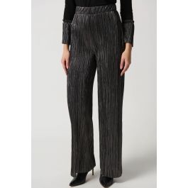 Joseph Ribkoff Dark Grey Metallic Crinkle Wide Leg Pull-On Pant Style 234210