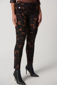 Joseph Ribkoff Black/Toffee Word Print Slim-Fit Pants Style 233279