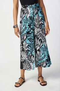 Joseph Ribkoff Black/Multi Tropical Print Gauze Culotte Pants Style 241067