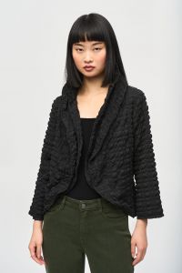 Joseph Ribkoff Black Bubble Woven Cropped Jacket Style 243084