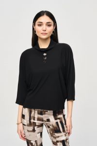 Joseph Ribkoff Black Boxy Top With Eyelets Style 243159