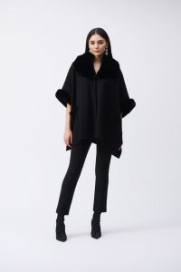 Joseph Ribkoff Black Brushed Jacquard and Faux Fur Cape Style 243930