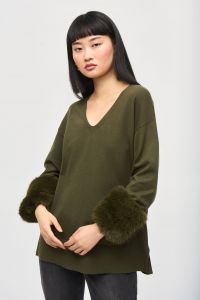 Joseph Ribkoff Iguana Tunic With Faux Fur Cuffs Style 243955