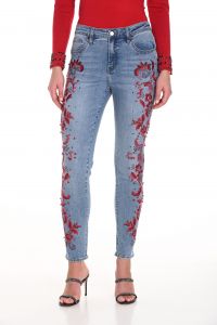 Frank Lyman Light Blue/Red Denim Jean Pants Style 244668U