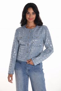 Frank Lyman Black/Silver Sequin Cropped Jacket Style 251512