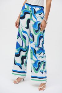 Joseph RIbkoff Vanilla/Multi  Woven Abstract Print Wide-Leg Pants Style 252084.