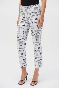 Joseph Ribkoff Vanilla/Black Millennium Print Straight Leg Pants Style 252233