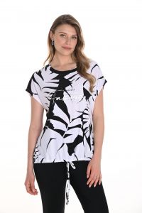 Frank Lyman Black/Off-White Leaf Print Top Style 256138