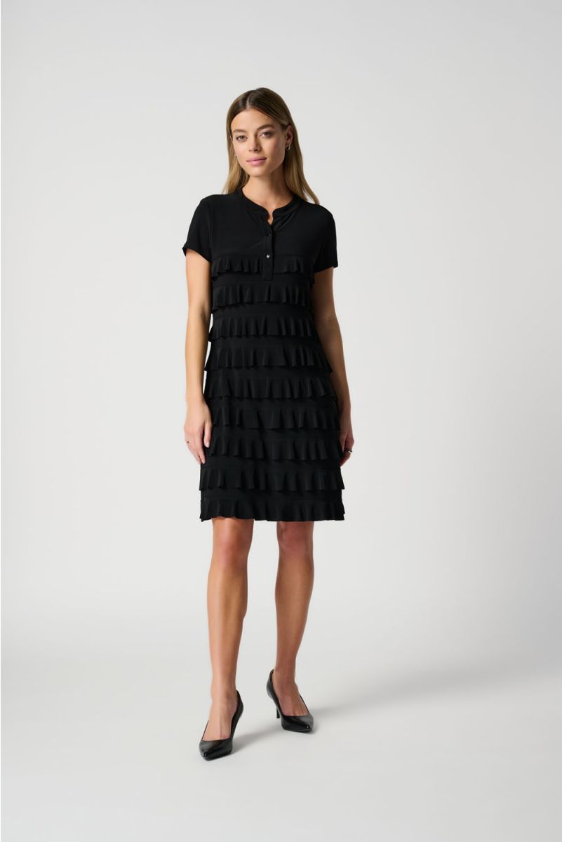Joseph Ribkoff Black Short Sleeve Ruffled Dress Style 211350S