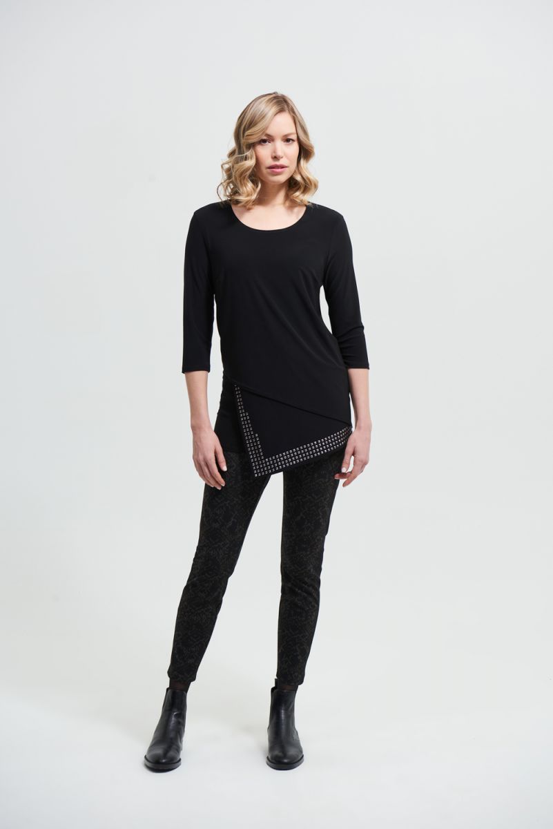 Joseph Ribkoff Black/Royal Sapphire Asymmetrical Colour-Block Top