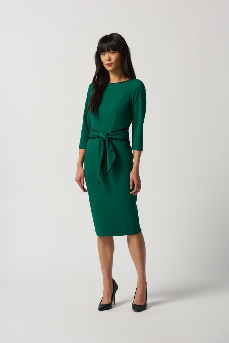 Joseph Ribkoff True Emerald/Black Scuba Crepe Sheath Dress Style