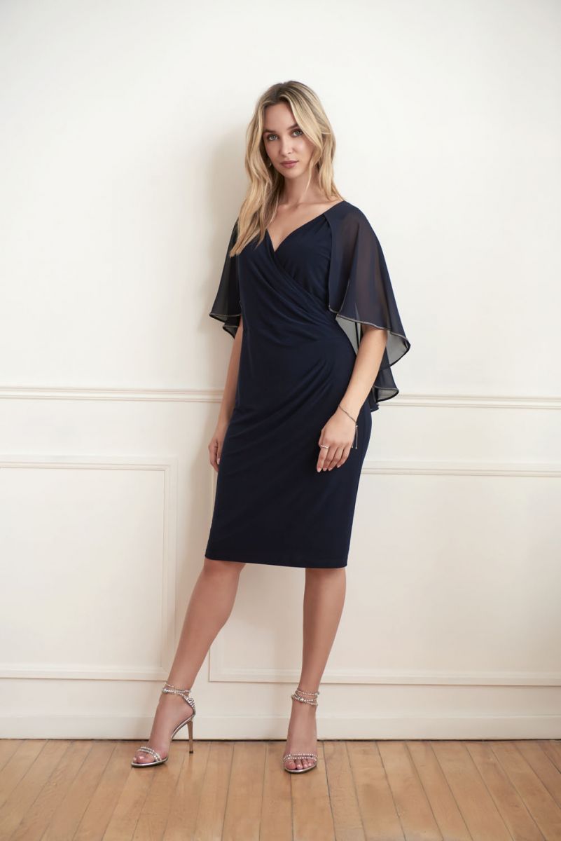 Joseph Ribkoff Midnight Blue Cape Dress Style 221353