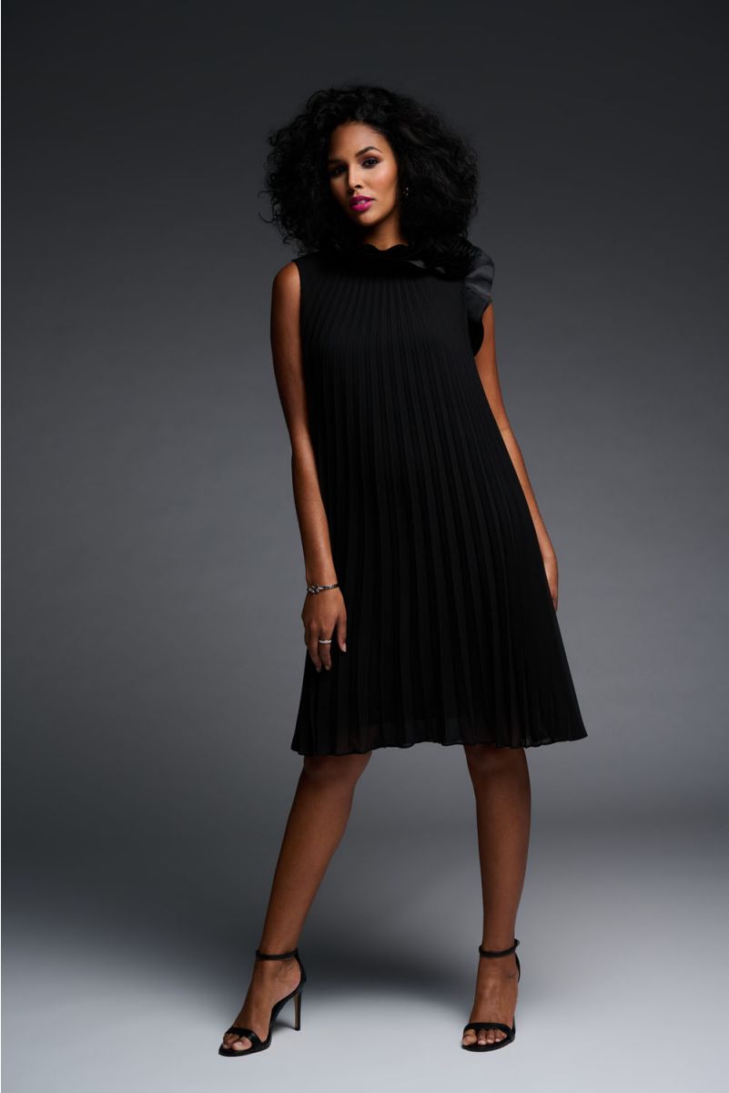 Joseph Ribkoff Black Sleeveless Pleated Dress Style 223728