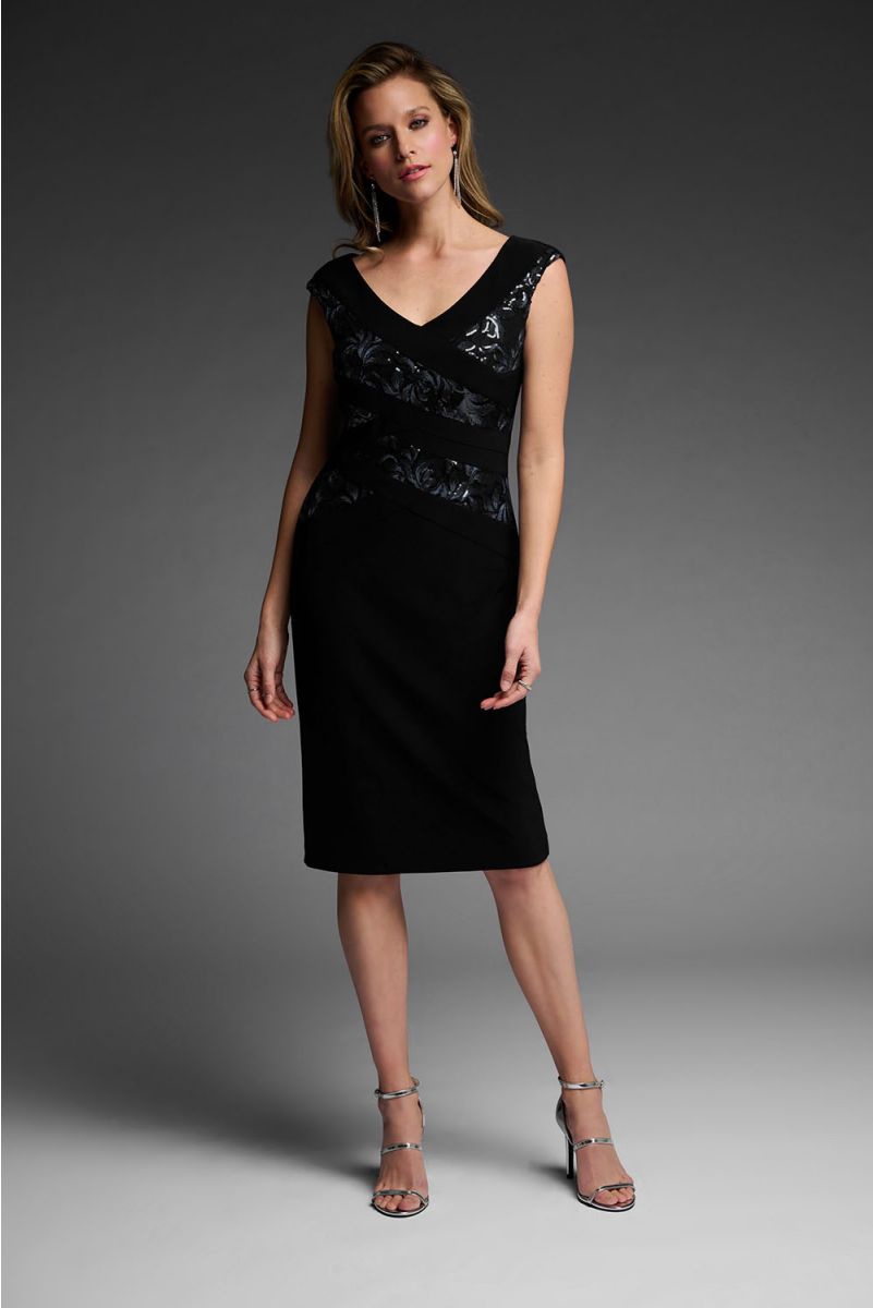 Joseph Ribkoff Black Sequin Dress Style 223729