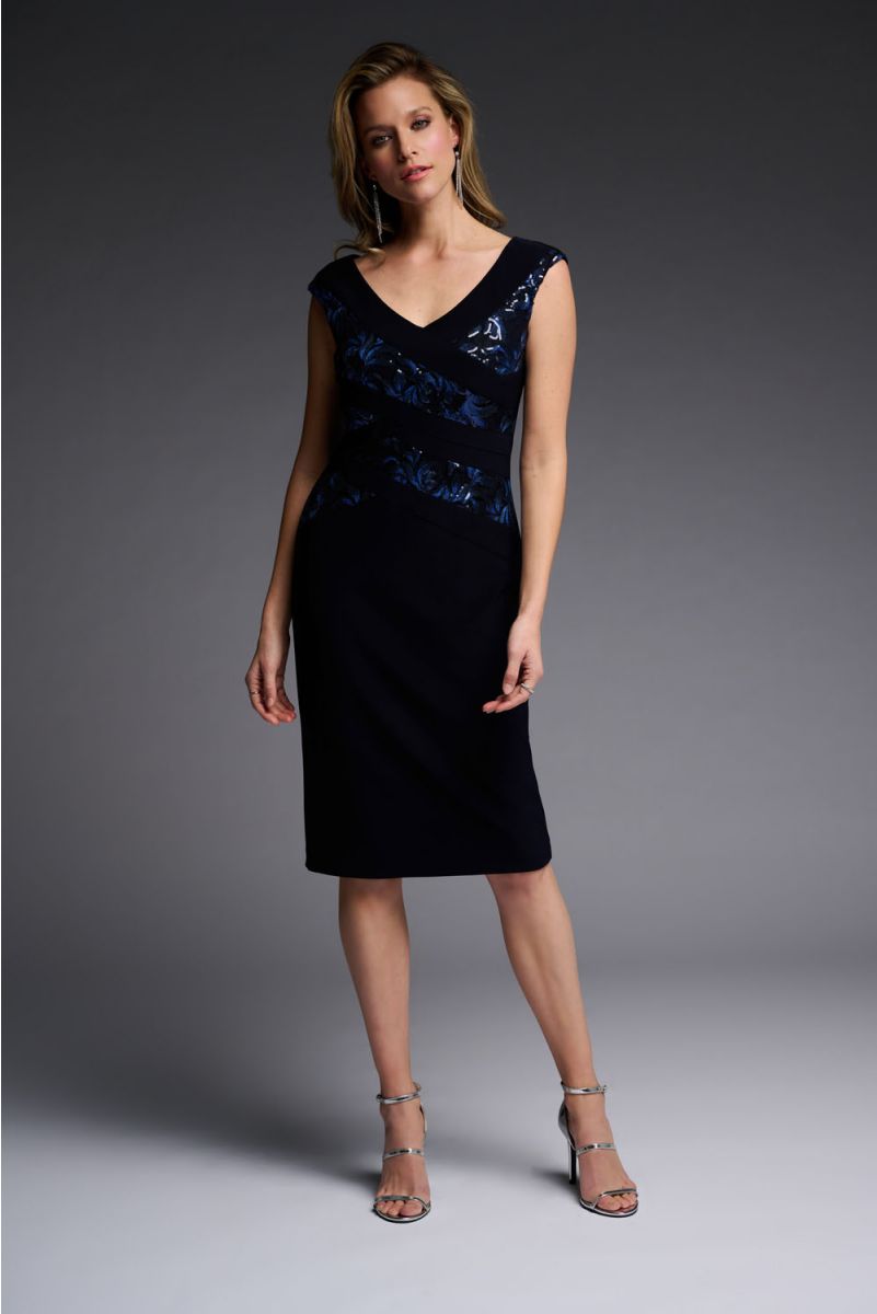 Joseph Ribkoff Midnight Blue Sequin Dress Style 223729