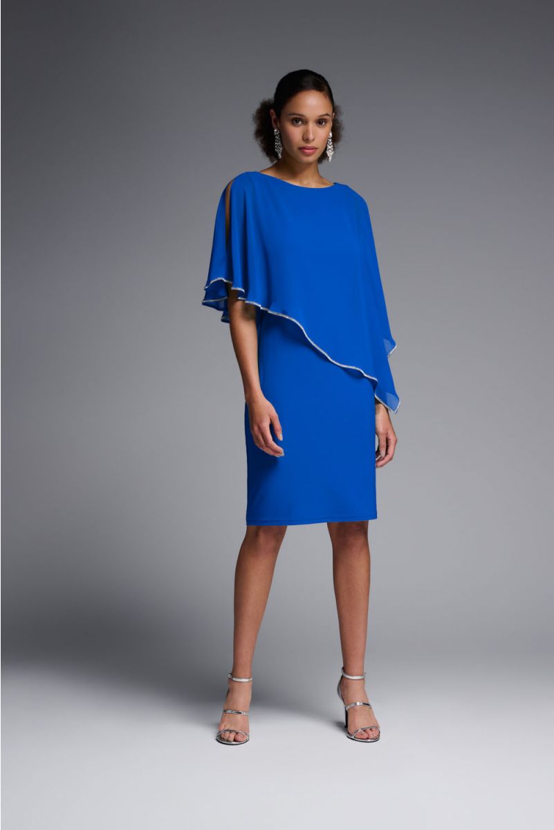 Joseph Ribkoff Royal Blue Chiffon And Silky Knit Sheath Dress Style 223762