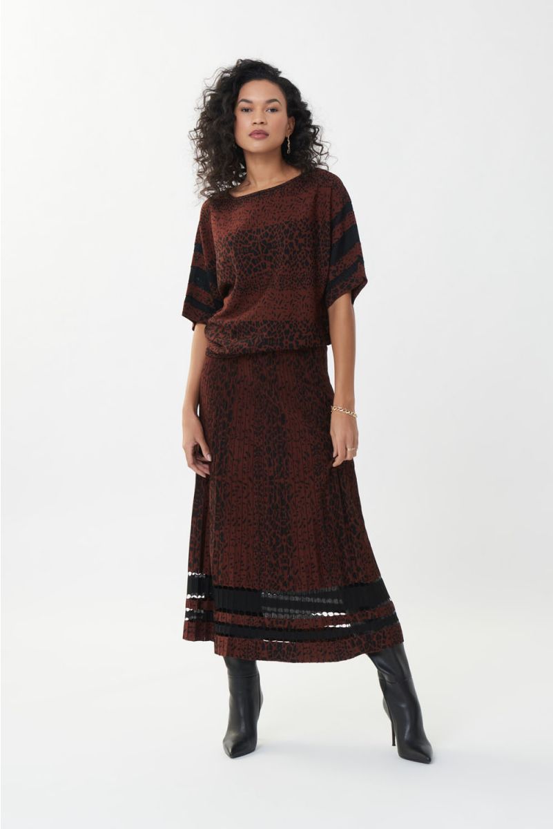 Joseph Ribkoff Black/Brown Jacquard Skirt Style 223960