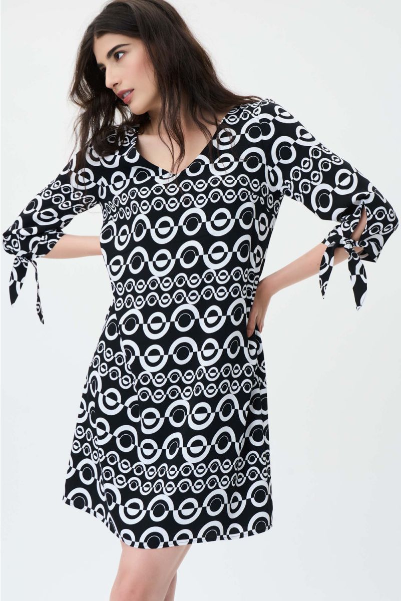 Joseph Ribkoff Black/Vanilla Geometric Print Trapeze Dress Style 231085