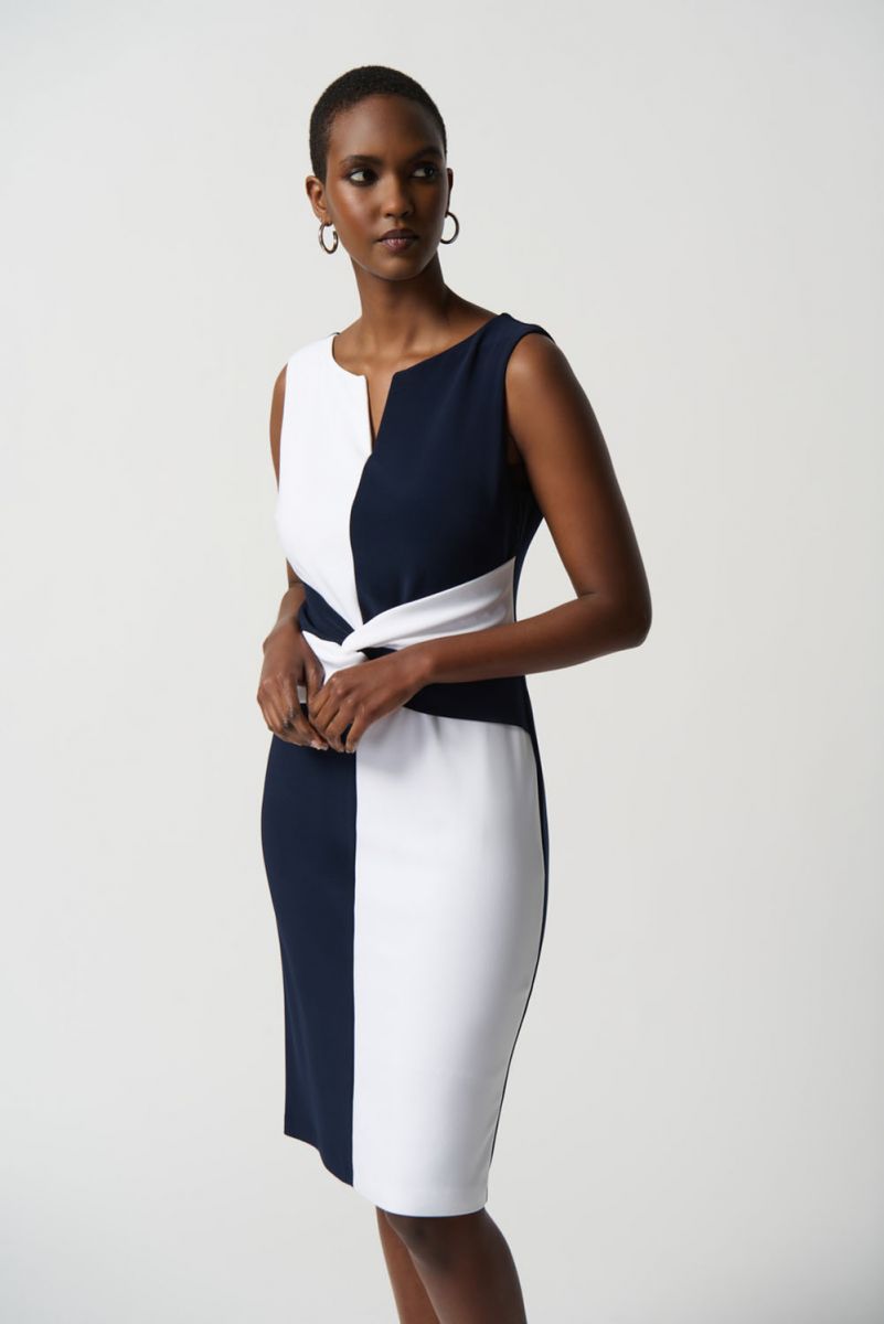 Joseph Ribkoff Midnight Blue/Vanilla Color-Blocked Dress Style 231103