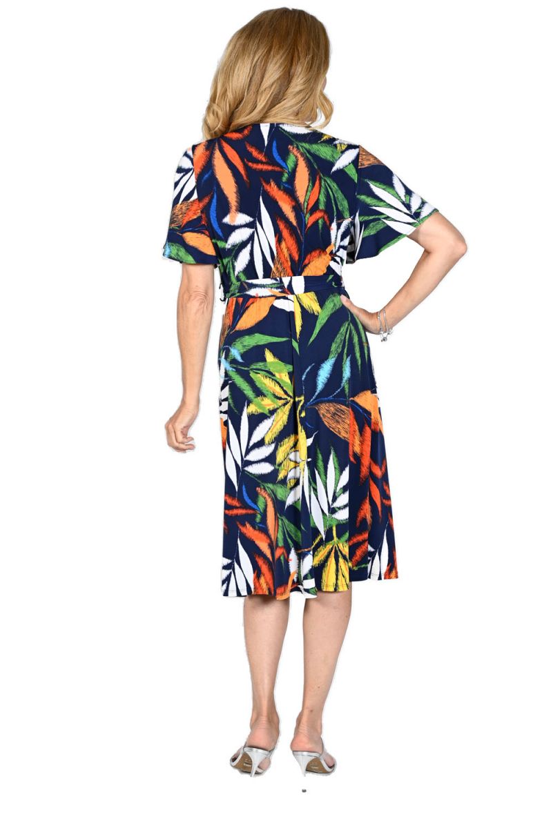 Frank Lyman Navy/Orange Knit Wrap Style 231233 Dress