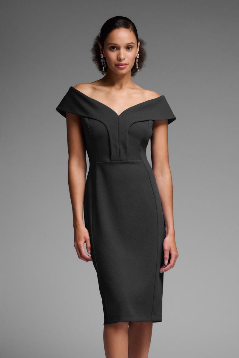 Long Black Satin Off Shoulder Split Dress – Lisposa