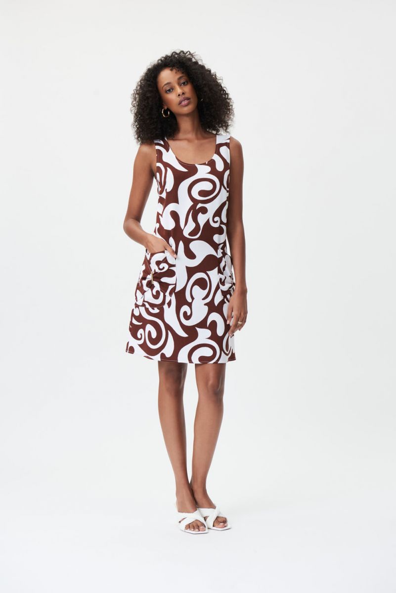 Joseph Ribkoff Brown/Vanilla Abstract Print Sleeveless Dress Style 232165