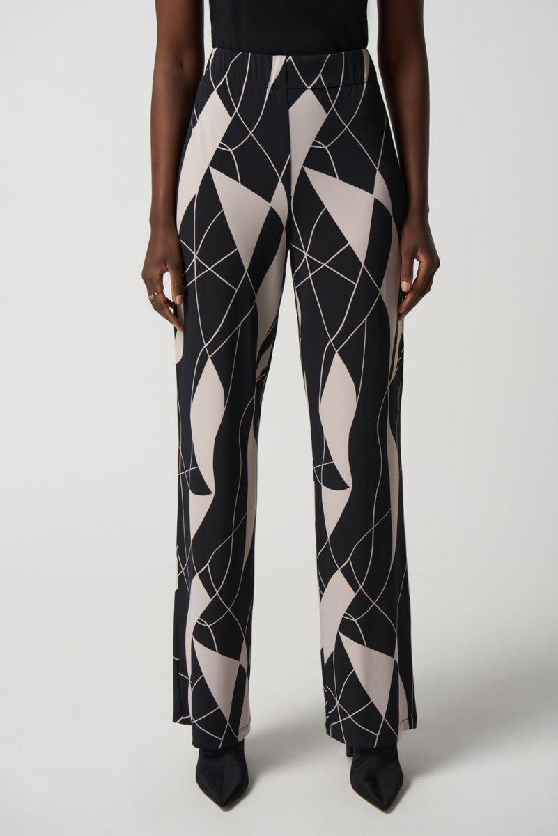 Joseph Ribkoff Black/Moonstone Abstract Print Wide-Leg Pants Style 233034