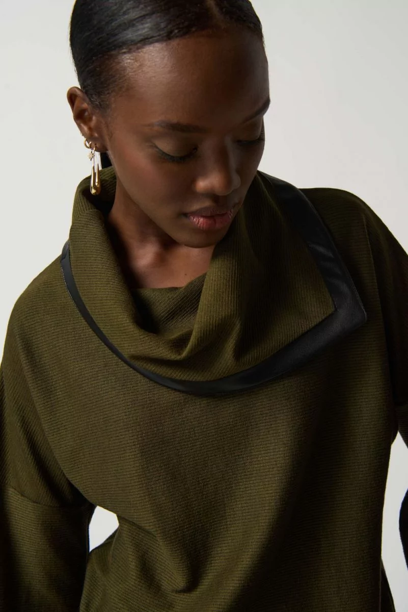 Joseph Ribkoff Olive Black Cowl Neckline Sweater Style 233041