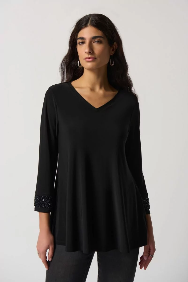 Joseph Ribkoff Black V-Neck Long Sleeve Tunic Style 233079